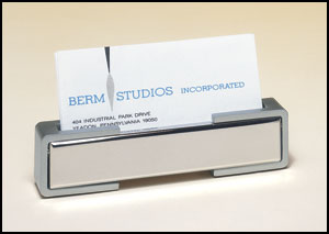 silver business card holder with matte silver accents