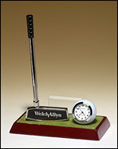 Golf clock and pen set on rosewood piano-finish base, club shaft is a pen